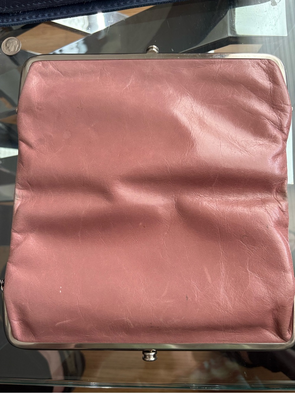 HOBO Dusty Rose Leather Kiss-Lock Clutch